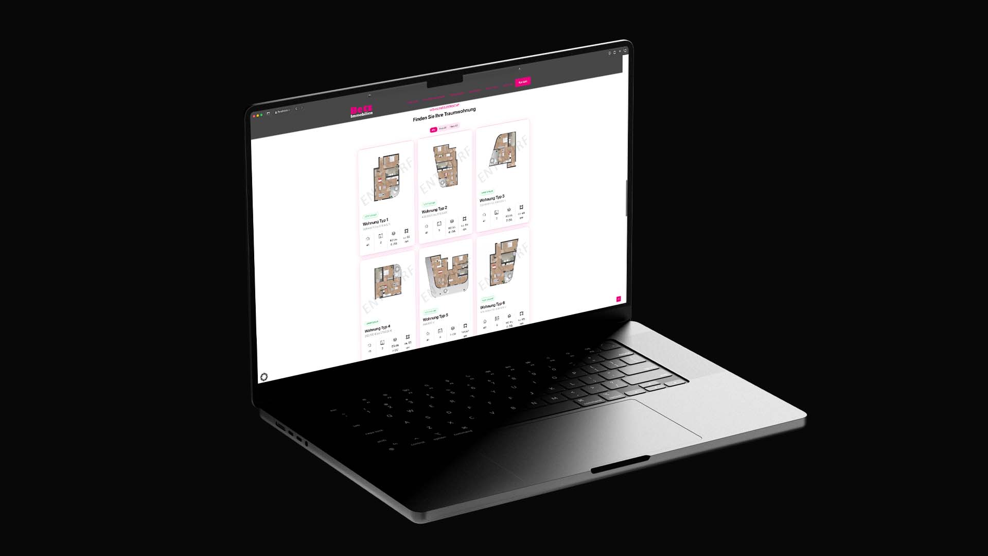 Die Website Projekt Präsentation Hero zeigt auf einem Laptop verschiedene Designs und Layouts für Webseiten, die von dbw media erstellt wurden